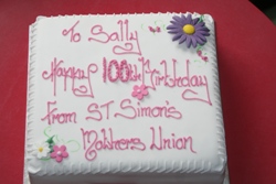 St Simon's MU had a birthday cake specially made for their foundation member Sally's 100th birthday.